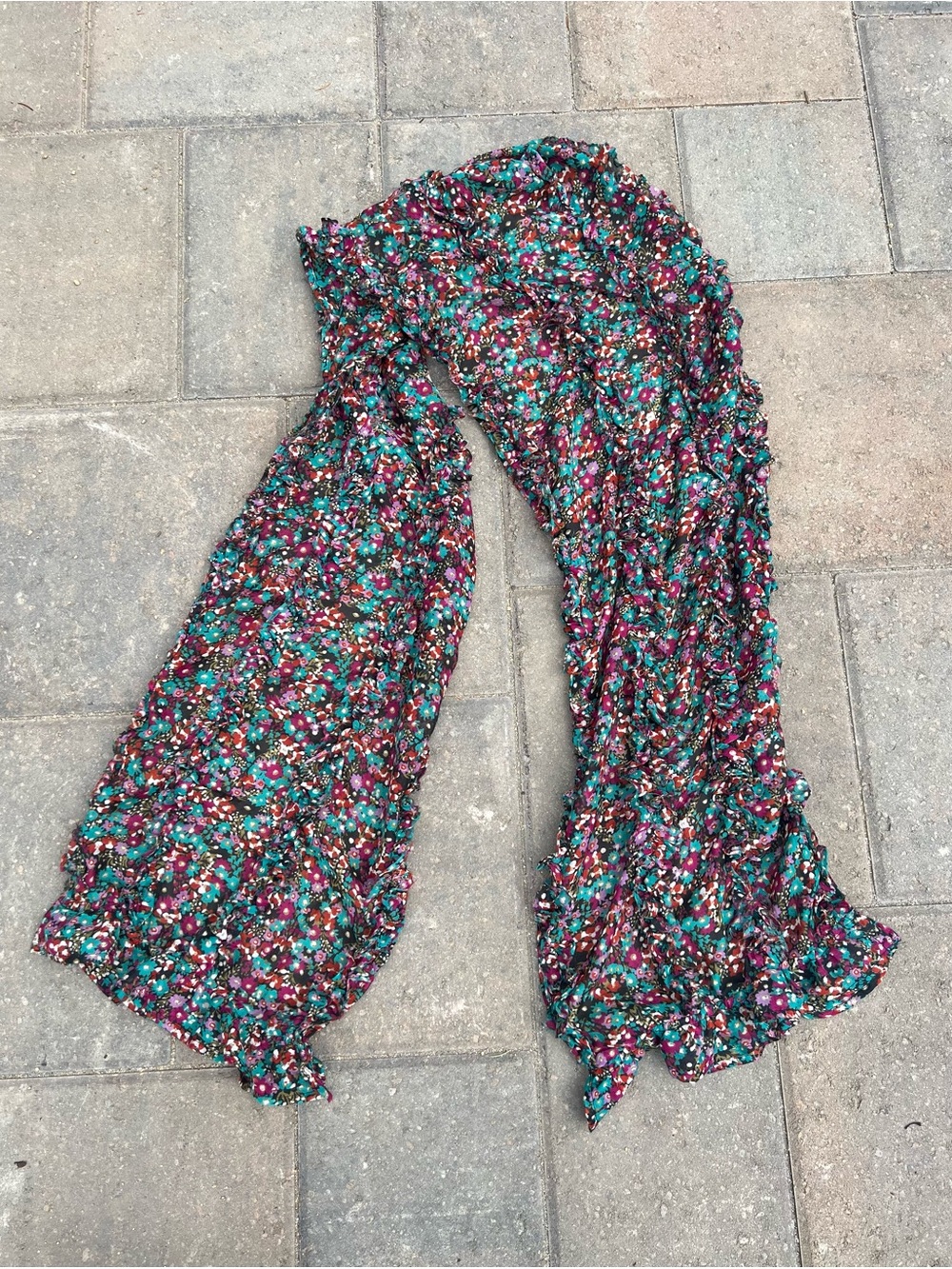 Echo Floral Ruffle Scarf - Sheer Boho Ditsy Print - 74" x 13"